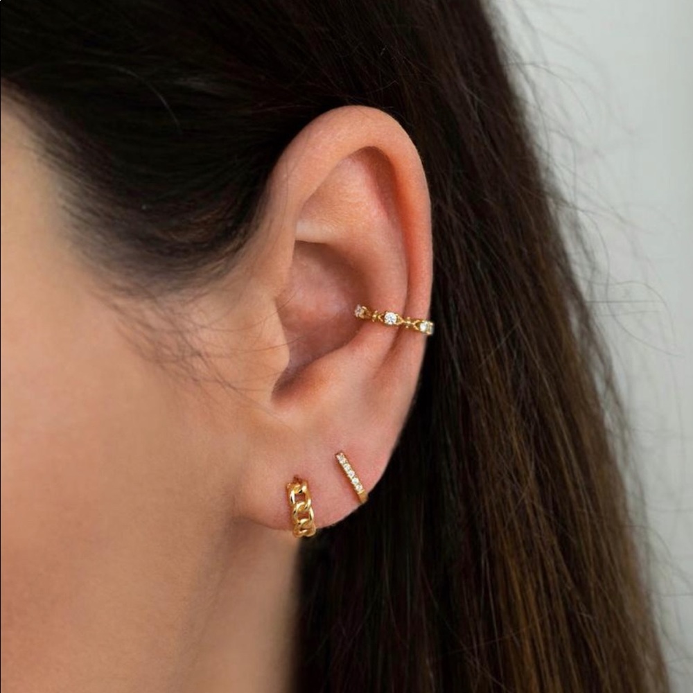 Gold Vermeil Cuban Chain Huggie Hoop Earrings